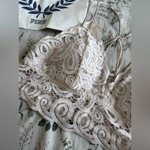 VS Pink Lace Bralette in Cream